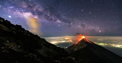 Nasa Captures Stunning Photo Of Volcano Erupting Beneath The Milky Way