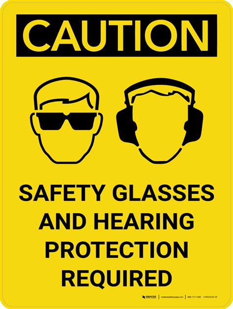 caution ppe safety glasses and hearing protection required portrait with icon wall sign