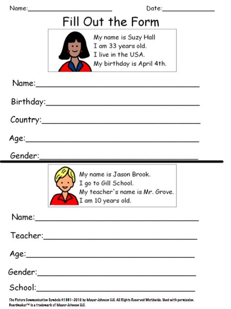 Free Personal Information Worksheets For Students Worksheets Master