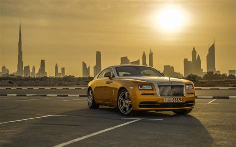 Wallpaper Gold Color Rolls Royce Luxury Car Dubai Sunset 1920x1200 Hd