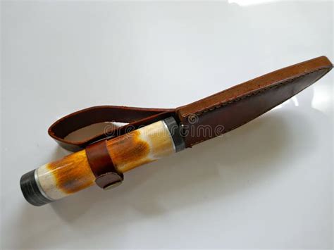 Knife Hunting Knife With Deer Horn Handle And Leather Sheath Stock