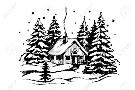Winter Forest Panoramic Idyllic Winter Drawings Winter House