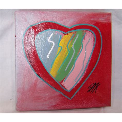 Steve Kaufman Am 1940 2010 Heart Painting 8 X 8 Silkscreen And Oil