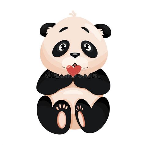 Cute Baby Panda Holding Love Heart Stock Illustrations 273 Cute Baby