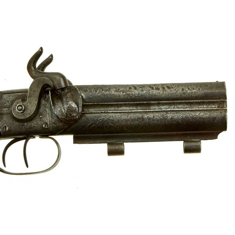 Original British Over And Under Double Barrel Howdah Percussion Pistol