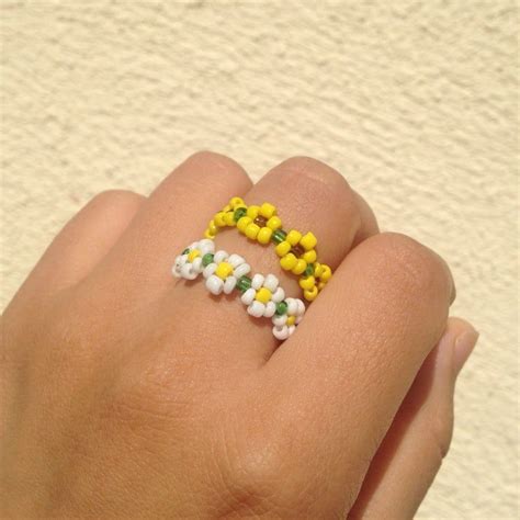 Daisy Sunflower Bead Flower Ring Bead Ring Flower Bead Etsy Diy