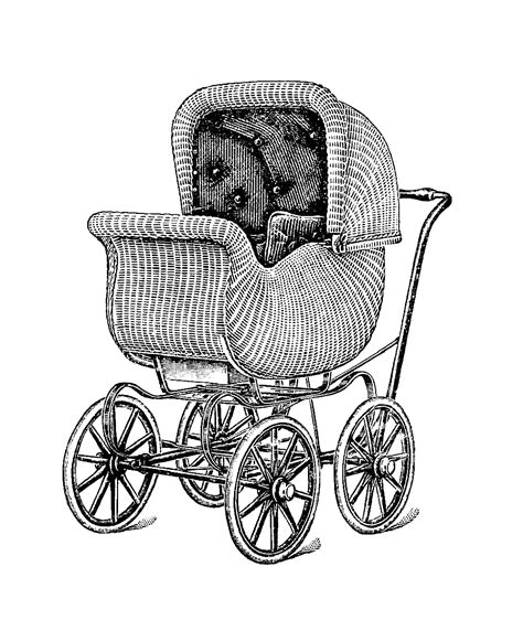 Antique Images: Free Antique Graphic: Antique Wicker Baby Carriage Illustration