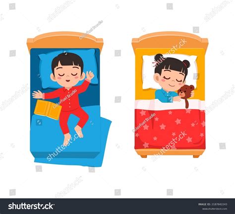 Little Kid Sleep On Bed Room Stock Vector Royalty Free 2187842243