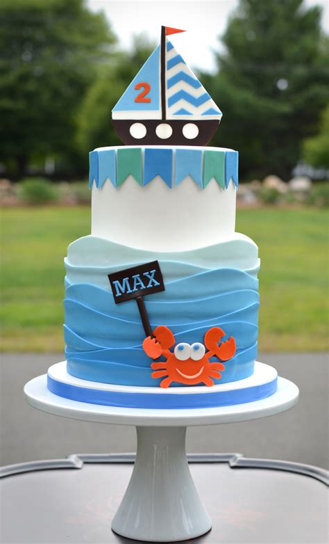 Fun 2 Year Old Birthday Cake With Waves Sailboat And Crab