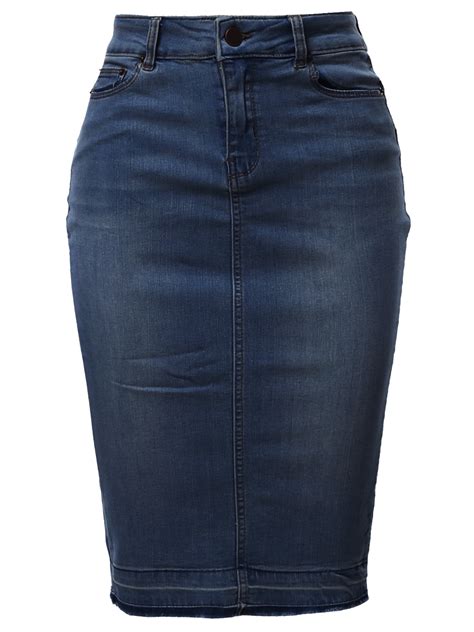 A2y A2y Womens Slim Fit Rayon Knee Length Back Slit Denim Jean Pencil Skirt Dark Navy M