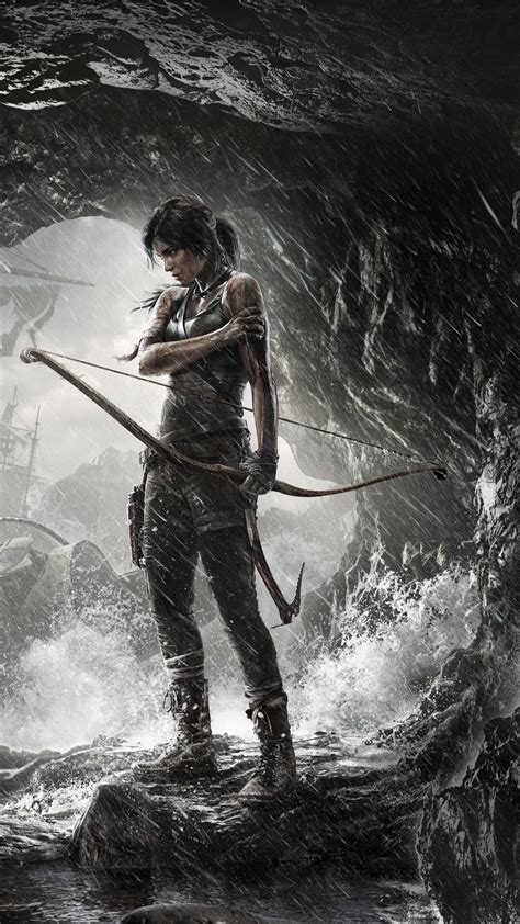 Wallpaper Rise of the Tomb Raider, game, cave, rain, bow, water, ship, lara croft, screenshot ...