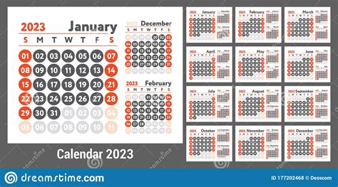 2023 Calendar New Year Planner Design English Calender Red Color