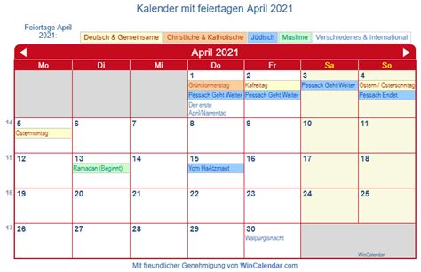 Deutschland Kalender Zum Drucken April 2021