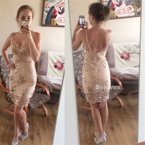Fitted Nude V Neck Sequin Homecoming Dress Cocktail Dress Open Back
