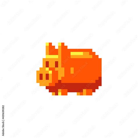 Piggy Bank Icon Golden Money Box Pixel Art Style 8 Bit Sprite