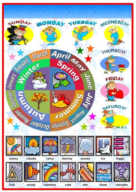 Vocabulary Days Months Seasons Weather English Posters