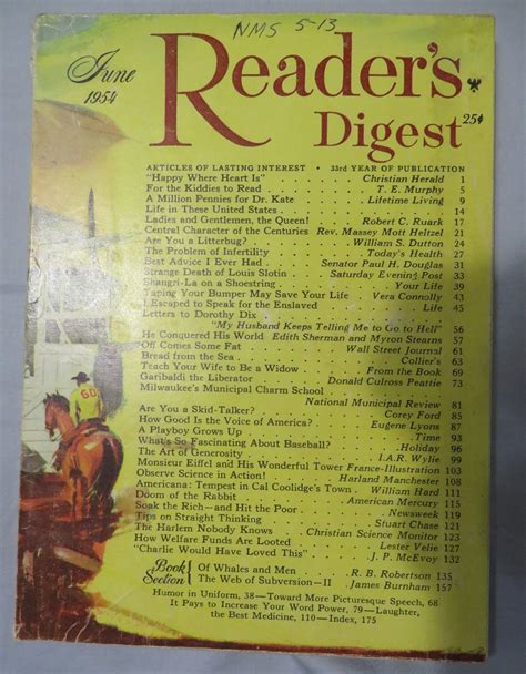 Vintage Readers Digest Magazine June 1954 Old Antique Etsy