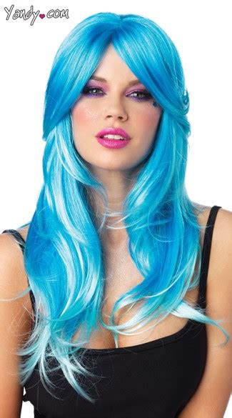 Blue Glow Wig Two Tone Wig Blue Costume Wig Wavy Neon Blue Wig