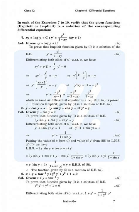 Ncert Solutions For Class 12 Maths Chapter 9 Differential Equations