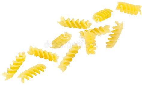 Italian Pasta Penne Rigate Spiral Shape Flying In Space Isolated On