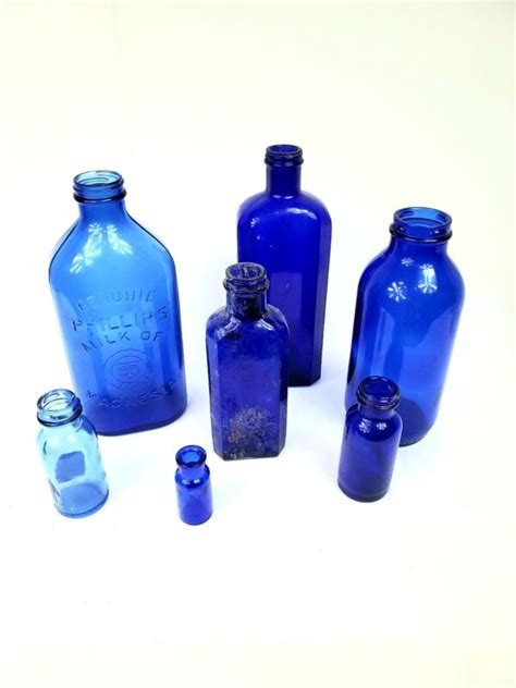 Antique Glass Cobalt Blue Medicine Bottles Mime And Muse
