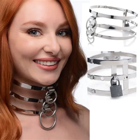304 Real Stainless Steel Locking Neck Collar Bondage Slave Choker Bdsm
