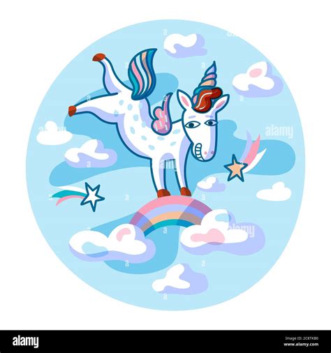 Unicorn Jumping Flat Vector Illustration Stock Vector Image And Art Alamy