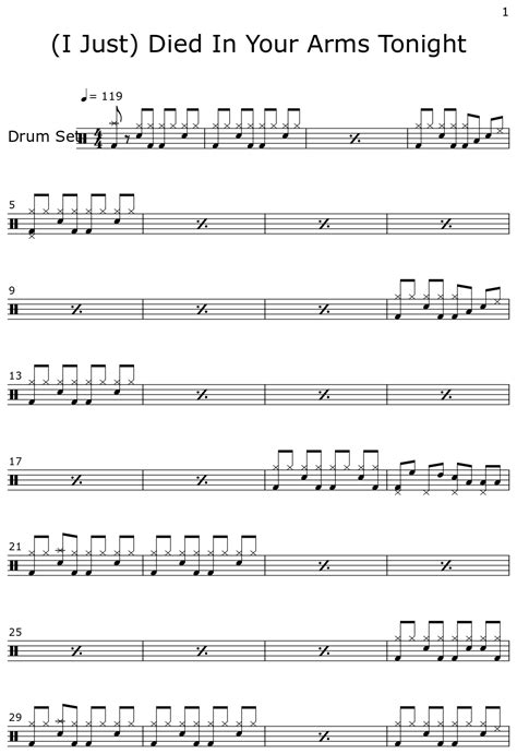I Just Died In Your Arms Tonight Sheet Music For Drum Set