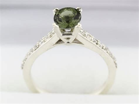 Natural Green Tourmaline Solid 14k White Gold Diamond Ring Etsy