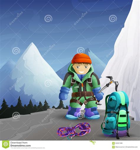 Mountain Climber Cartoon Character Background Vector Illustration