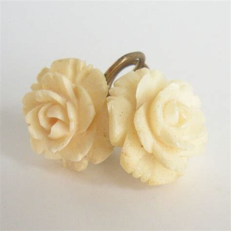 Ivory Rose Earrings Carved Ivory Screw Back Earrings