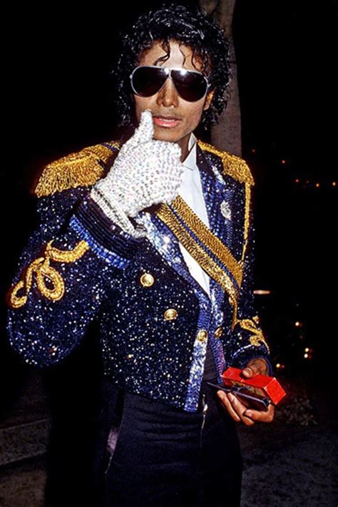 Iconic Michael Jackson In Blue Sequin Military Jacket And Glove At
