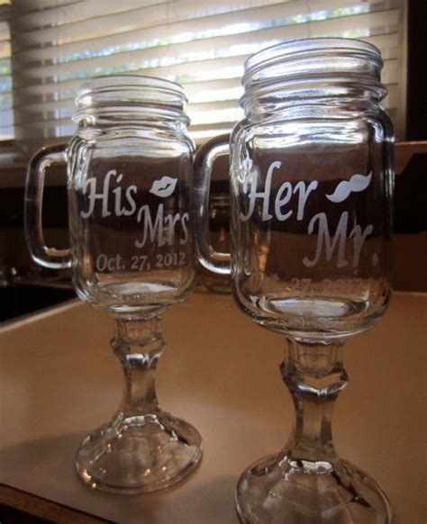 2 Mason Jar MUG Wine Glass Personalized Etched Glass