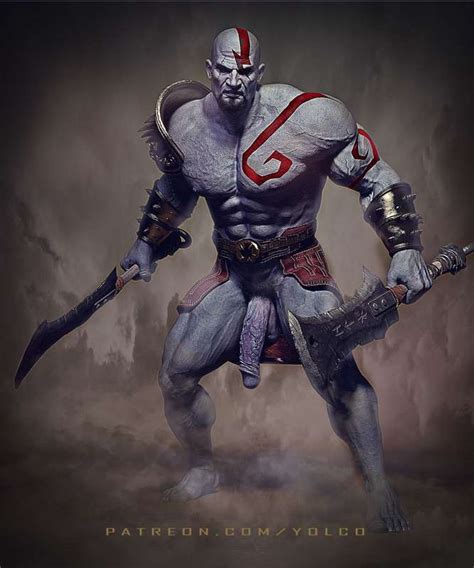 Rule 34 Bald Bald Man Bara Blade Erect Penis Front View God Of War Kratos Male Male Male Male