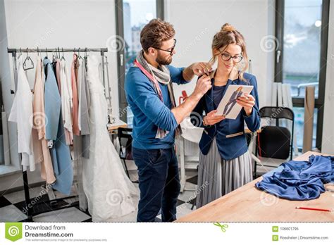 Tailor Fitting Jacket On A Woman Client Stock Image Image Of