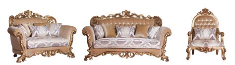 Luxury Antique Bronze Wood Trim Venezia Sofa Set 2 Pcs European