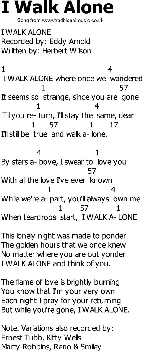 Old Country Song Lyrics With Chords I Walk Alone