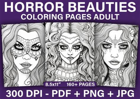 2 Dark Beauty Horror Coloring Book For Adults Designs And Graphics