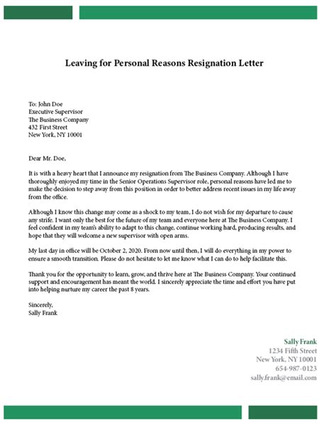 Top Resignation Letter Samples And Format For Personal Reasons