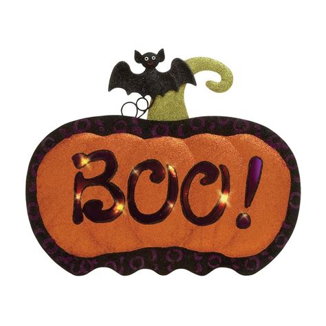 Woodland Imports Lighted Boo Metal Tabletop Pumpkin Sign With White