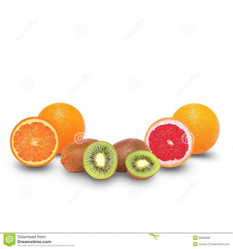 Juicy Sliced Fruits Orange Kiwi And Grapefruit Stock Photo Image