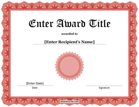 If you have a small business, gift certificates or promotional coupons can be useful. Red Award Seal Certificate Template for Microsoft Word