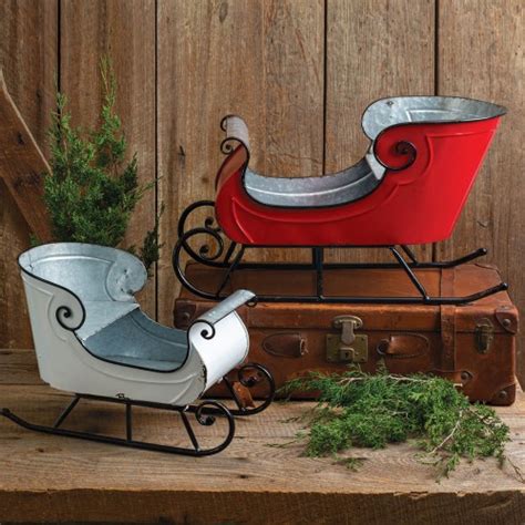Red And White Metal Holiday Sleighs Set Of Two Farmhouse Christmas Décor