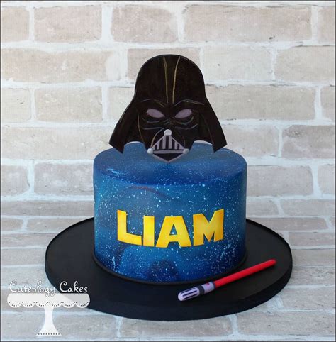 Metallic banner birthday greeting card. Darth Vader themed Star Wars Cake www.facebook.com/i.love ...