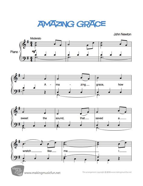 Amazing Grace Newton Easy Piano Sheet Music Easy Piano Sheet