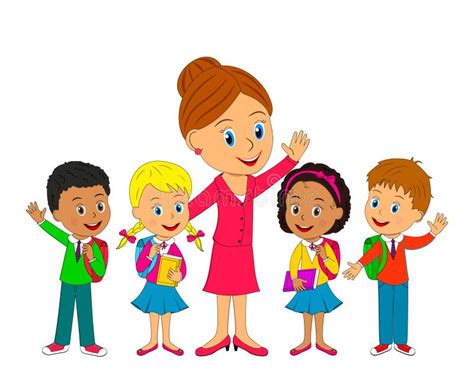 Kids And Teacher Are Going To School Stock Vector Illustration Of
