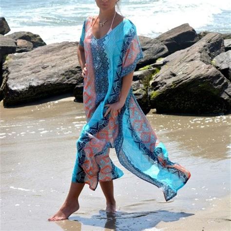 Beach Printed Dress Kaftan Beach Sarongs Sexy Cover Up Chiffon Bikini Swimwear Tunic Swimsuit