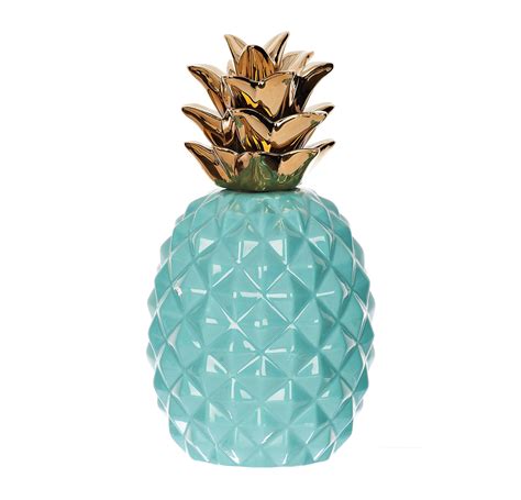 Aqua And Gold Pineapple Figurine Ceramic Pineapple Decor Pineapple