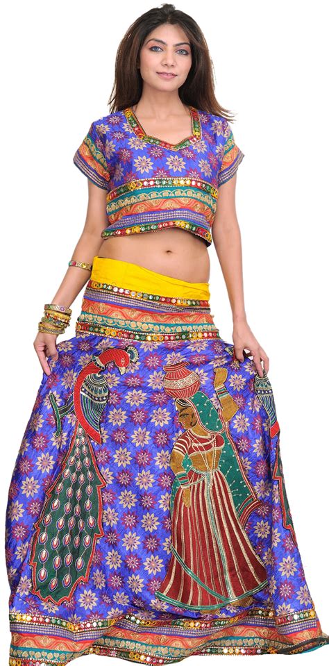Two Piece Ghagra Choli From Rajasthan With Woven Flowers And