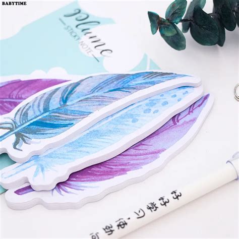 1pcs The Plume Series Feather Self Adhesive Memo Pad Sticky Notes Post